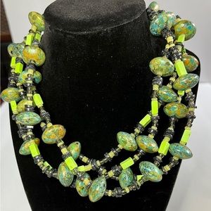 Lime Green Copper Infused Composite Turquoise 17 Inch Statement Necklace